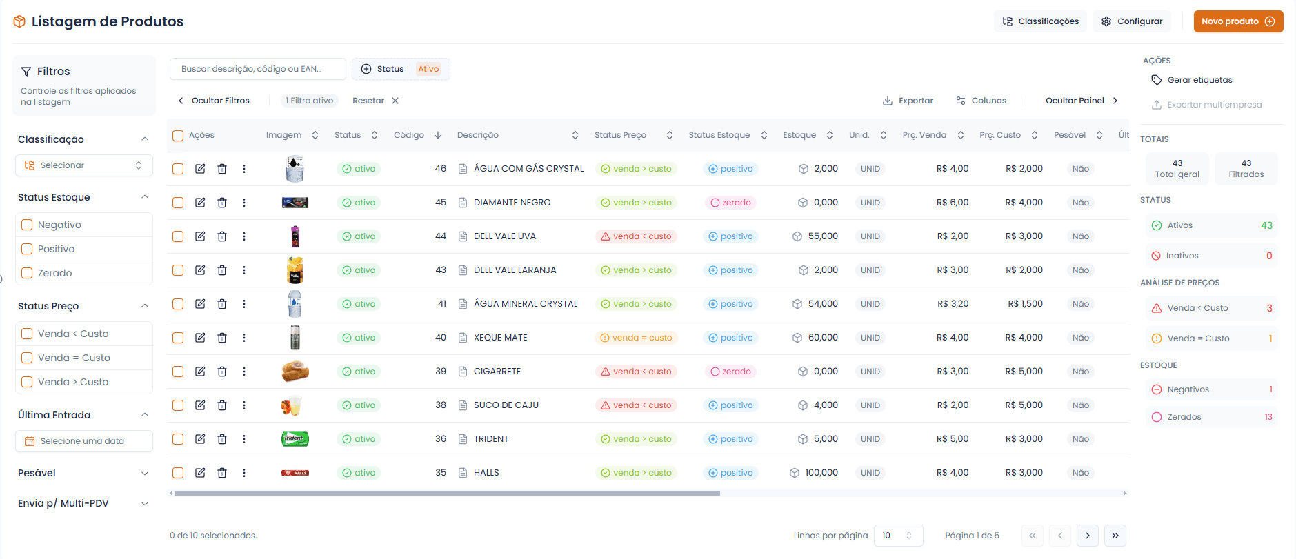 Gestão de Produtos e Estoque